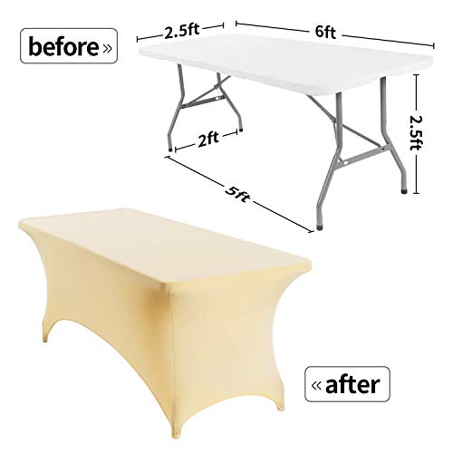 Image of Peomeise 6FT Spandex Table Cover Rectangular Stretch Spandex Tablecloth (Champagne,6FT)