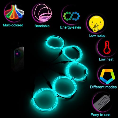 Image of MaxLax EL Wire, Portable Neon Lights EL Wire 5 in 1 Meter, Electroluminescent Wire for Halloween Decoration, Christmas Party, Blacklight Run,DIY Decoration (Ice Blue, 2Pack 5 in1M)