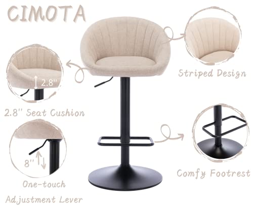 Butacos giratorios ajustables de barra, juego de 2, estilo moderno, con respaldo, altura del asiento ajustable de 25 a 33 pulgadas, color beige, tapizado en terciopelo miniatura 3