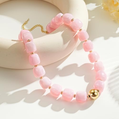 Ritach Pink Beaded Necklaces for Women,Statement Chunky Necklace Waterproof — view 6