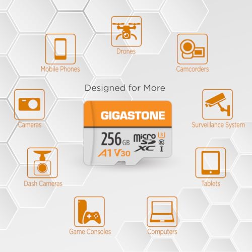 Image of GIGASTONE 256GB Micro SD Card, A1 V30 4K Video Recording, MicroSDXC Memory Card for Nintendo-Switch, Wyze, Dash Cam, Security Camera,UHS-I U3 C10, up to 100MB /s, with Adapter