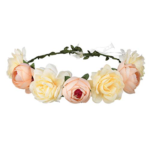 Ddazzling Nature Berries Flower Crown With Floral Wrist Band For Wedding Festivals (Champagne) #TOP1