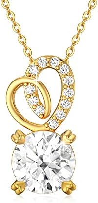SISGEM 14K Real Gold 1 Carat Round-Cut Moissanite Necklace for Wo...