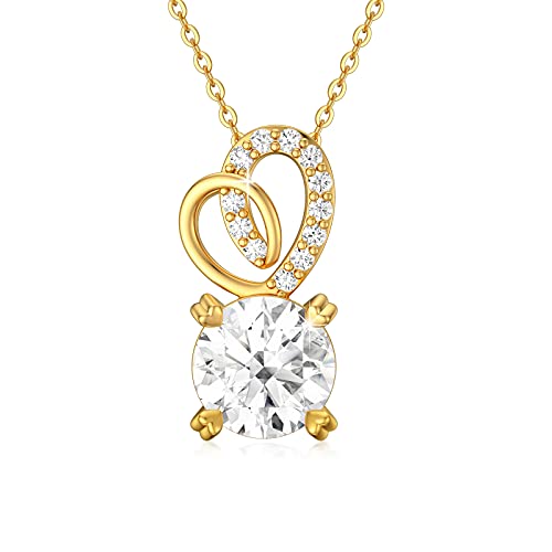 SISGEM 14K Real Gold 1 Carat Round-Cut Moissanite Necklace for Women,Yellow Gold Infinity/Heart Pendant Ribbon Necklaces Birthday Gifts for Wife Girlfriend 16''-18''