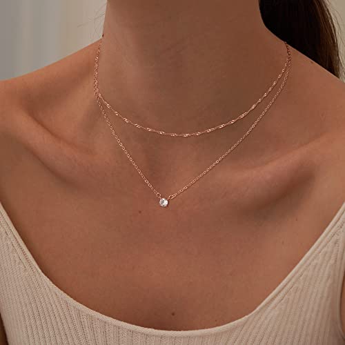 Image of Tewiky Dainty 14k Gold Plated /Silver Cubic Zirconia Necklaces for Women, Simple CZ Jewelry Necklaces Trendy Gifts