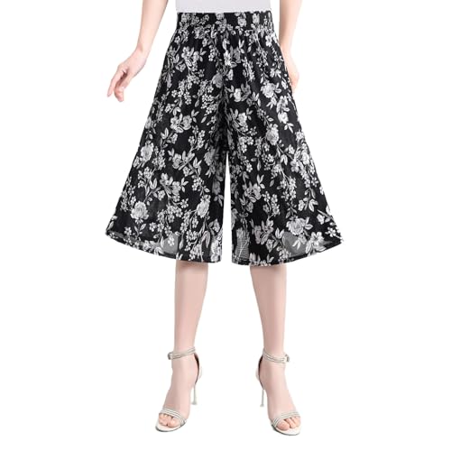 Culotte Pants for Women, Culottes for Women Casual, New Vintage High Elastic Waist Wide Leg Culottes with Pockets