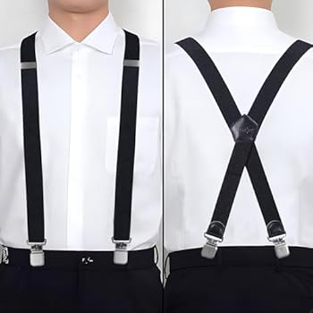 ACWOO Bretels voor heren, verstelbare elastieken om op te hangen, 4 clips Heavy Duty Style, bretels voor mannen en vrouwen, voorkomt kreuken van de blouse, kaki