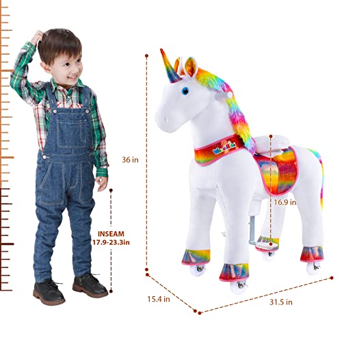 Wonderides Ride On Rainbow Unicorn Horse, Rocking Horse Riding Pony Toy (Medium Size 4, Height 36 Inch) For Ages 4-9 Years Kids Toys, Mechanical Moving Giddy Up Walking Horse Plush Animal With Wheels #TOP4