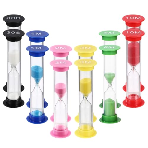 12 Piezas Reloj de Arena Mini Colorido - 30S/1/2/3/5/10 Minutos Para Medir el Tiempo - Adecuado Para la Vida de los Niños, el Aprendizaje, el Tiempo de Juego