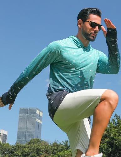 iCKER Men's UPF 50+ Sun Protection Hoodie Shirt Rash Guard Long Sleeve Shirt UV Fishing Outdoor Hiking Swimming Running3