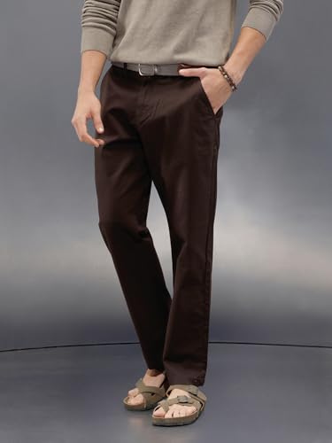 Image of WROGN Men's Cotton Blend Trousers | Solid | Regular Fit