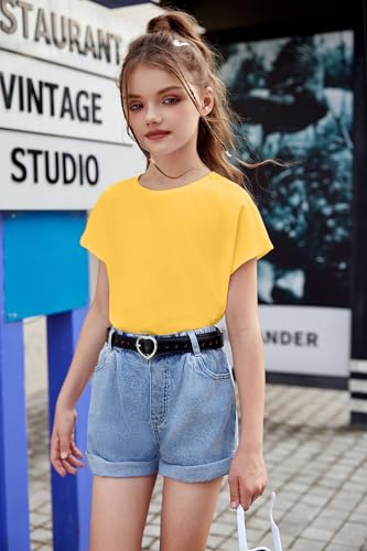 Image of Arshiner Girls Shirt Crop Tops Short Sleeve Summer Drop Shoulder Batwing Sleeve Crewneck Loose T Shirt Tee