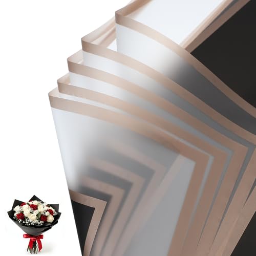 Papier cadeau givré PATIKIL noir étanche avec bord doré pour bouquets de fleurs - 20 feuilles