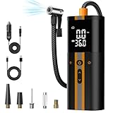 TowerTop Elektrische Fahrradpumpe, 12V DC 150PSI Doppelstrom Luftpumpe Elektrisch, 6000mAh Fahrradpumpe, 2X schneller Aufpumpvorgang, 4 voreingestellte Modi, digitaler Manometer, Speicherfunktion, LED