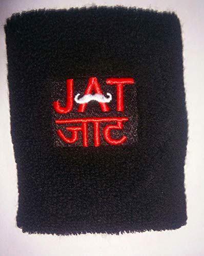 Image of Cotton Play2Fit 2 Wristband (1 Pair) Soft Sweatband For All Sport, Stretchable, Sweat Absorbent Supports Wrist Made In India (Jatt Embroidery, 4 Inch, Black, Red)