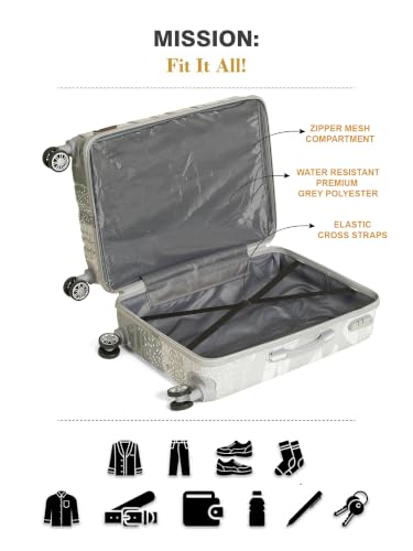 Image of Teakwood Premium Polypropylene Hard Case Printed Trolley Bag, Lightweight Unbreakable Luggage, 360 Dual Spinner Wheels, Side Combination Lock, Smooth Glide,Grey, Medium