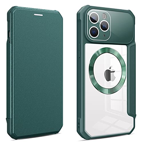 Funda de cuero magnética iPhone 14 Plus diseño exclusivo verde oscuro 1