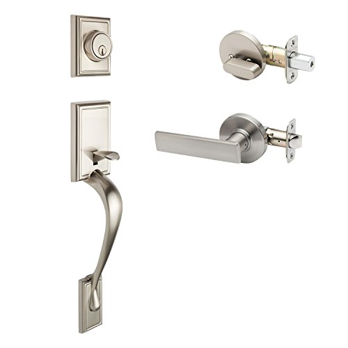Copper Creek FZ2610xRL-SS-RND Front Door Handle Set with Craftsman Lever Trim, Satin Stainless