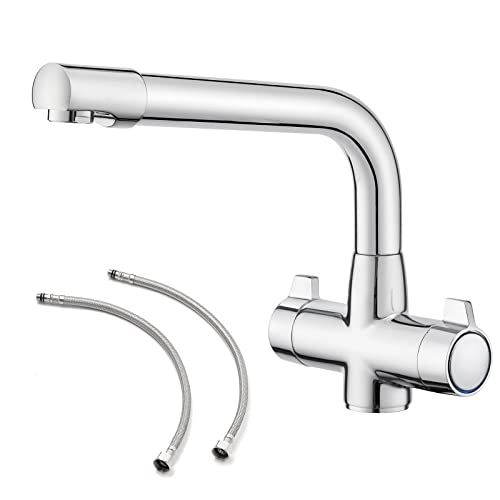 Kitchen Tap,BATHWEST Brass Kitchen Sink Tap,Chromed 360° Swivel Spout Dual Lever Knob Bar Tap 106A