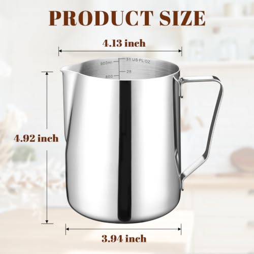 Image of Amrules Milk Frothing Pitcher 31oz Frother Cup Barista Tools, Silver