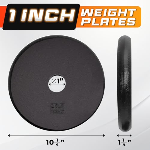 Image of Yes4All Standard Weight Plates, 1-Inch Cast Iron Barbell Weights, Wide Range 5-50 LB, Ideal for Strength Training & Workout Routine, Available in Single, Pair & Set of 4