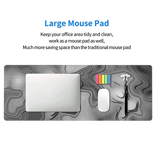 Image of 3D Topographic Map Mouse Pad Grey White Gaming Mouse Pad XL Desk Mat Large Desk Pad Non-Slip Rubber Base Keyboard Mouse Mat with Stitched Edges for Home Office Work