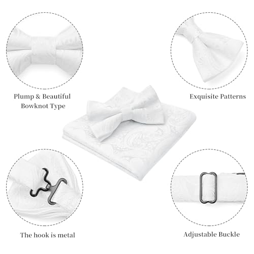 Image of HISDERN Bow Ties for Men Paisley Floral Pre-tied Bowtie Pocket Square Set Men's Formal Bow Ties Wedding Party