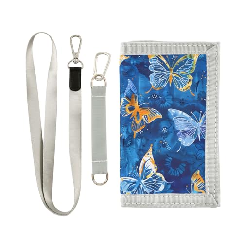 ALAZA Kids Wallets for Boys Girls Toddler Trifold Wallet Children Small Butterfly Batik Blue with Zipper Coin Pocket