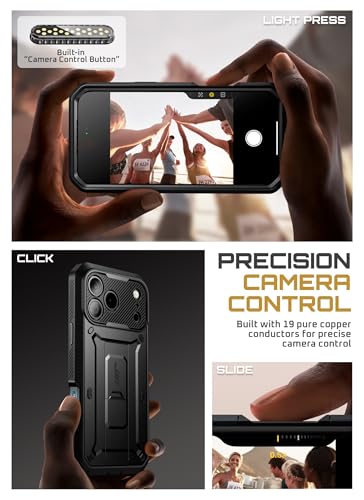 Image of SUPCASE for iPhone 17 Pro Case with Camera Control Button (Unicorn Beetle Pro), [Built-in Kickstand & Screen Protector] [Military-Grade Protection] Full Body Heavy Duty Phone Case, Black