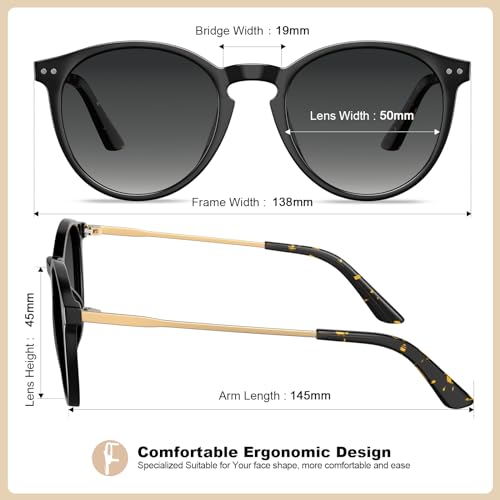 AVAWAY Round Polarized Sunglasses for Women Medium Face UV400 Protection Acetate Frame Metal Arm Category 3 Sun Glasses4