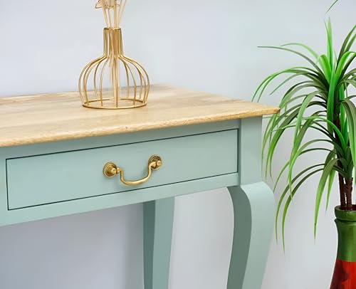 Image of Wooden Console Table with 2 Drawers, Natural Wood Top, Curved Legs, Entryway Sofa Table, Sheesham Wood Study Table with Shelf Storage, 46Lx17Wx30H Inches. (Silt Green)