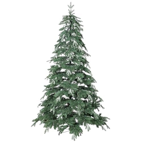 HOMCOM Árvore de Natal artificial 210 cm, ramos realistas com efeito de neve, árvore de Natal com suporte de aço, base dobrável, montagem rápida, decoração natalícia para casa, festa