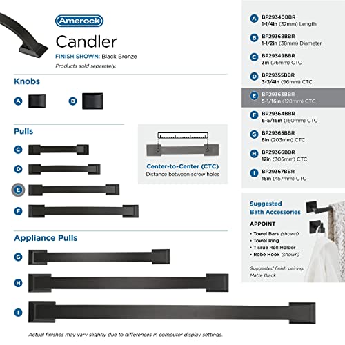 Image of Amerock | Cabinet Pull | Black Bronze | 5-1 /16 inch (128 mm) Center to Center | Candler | 1 Pack | Drawer Pull | Drawer Handle | Cabinet Hardware
