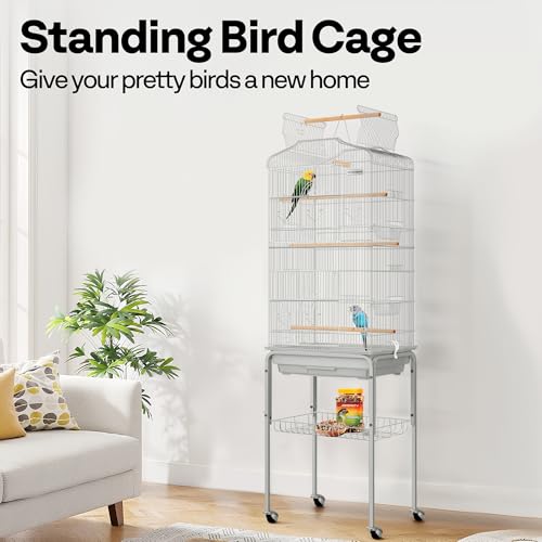 Image of VIVOHOME 64 Inch Bird Cage with Play Top and Rolling Stand for Parrots Conures Lovebird Cockatiel Parakeets, Grey
