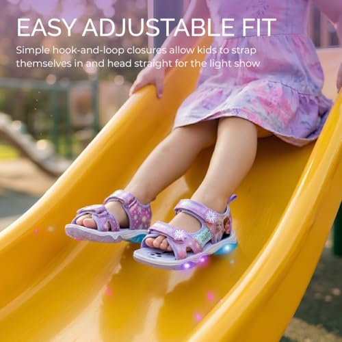 Image of Disney Girls Frozen LED Light Up Sandal Outdoor Slipon Quick Dry Waterproof Shoe Size 5-10 Toddler 11-12 Little Kid