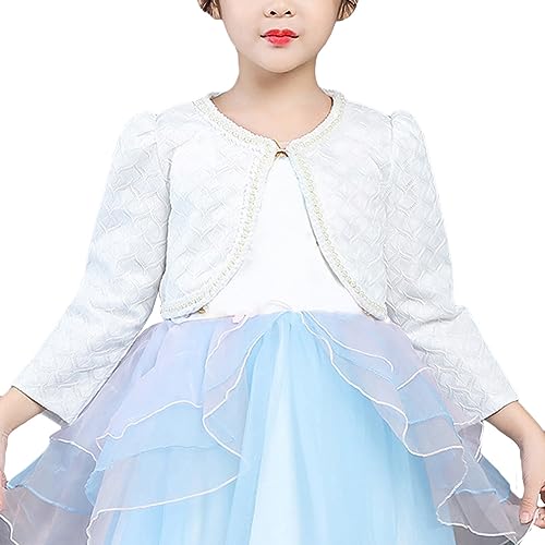 Girl Lace Bolero Shrug Pearl Long Sleeve Cardigan Jacket Princess Evening Dress Cover Up