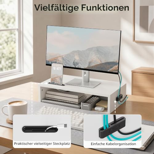 BONTEC Monitorständer 42 cm mit Handyhalter, 30kg Monitor Stand PC, Weiß – Ansicht 5