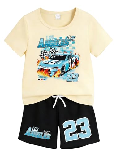Kxuryueo Boys 2 Piece Outfits Graphic Short Sleeve T Shirt and Shorts Set for Kid Size 5 6