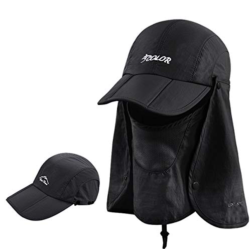 ICOLOR Folding Sun Cap,360°Protection Flap Hats,Adult UPF 50+ Flap Cap,Sun Hats,Removable Neck