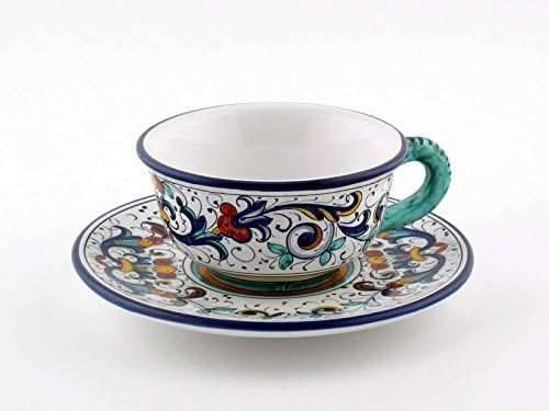 Hand Painted Italian Ceramic Tea Cup & Saucer Ricco Deruta Blu - Handmade in Deruta