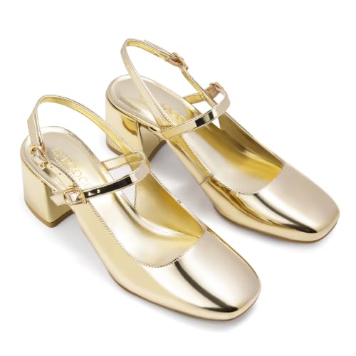 Image of AprCoco Womens Mary Jane Chunky Low Block Heels Pumps Square Toe Buckle Strap Wedding Party Dress Shoes