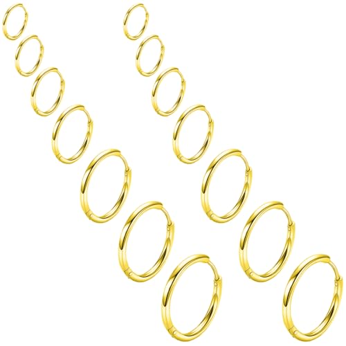 COYUN 7 Pares Pendientes para mujer, Pendientes de Aro de Acero Inoxidable Anillos, hipoalergénicos Juego de aretes pequeños para mujeres para orejas sensibles, pendientes para múltiples piercings