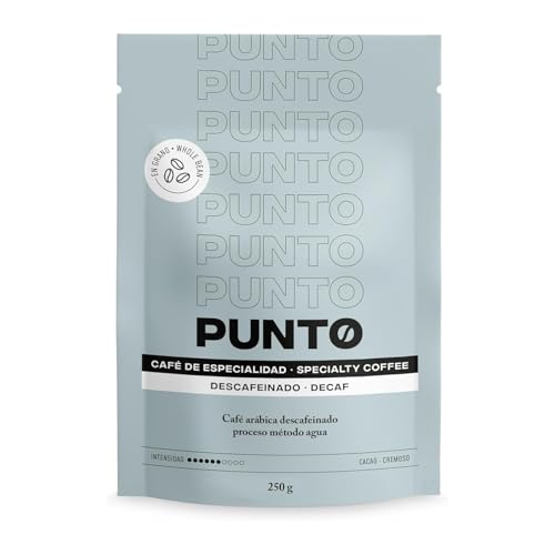 PUNTO - Café Descafeinado en Grano - 250 g - Café de Especialidad - Water Decaf - Café 100% Arábica - Notas a Cacao - Sabor Chocolate Dulce - Cuerpo Medio