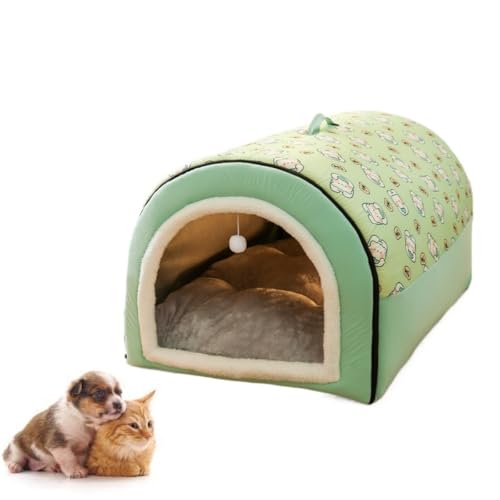 Fabig 犬猫用冬用ベッド!2in1。取り外し可能、洗える。暖かくてふわふわの洞窟型ペットハウス。滑り止め。掻き耐える。室内用。大型犬・小中型犬・猫対応。ペンダント付きI12