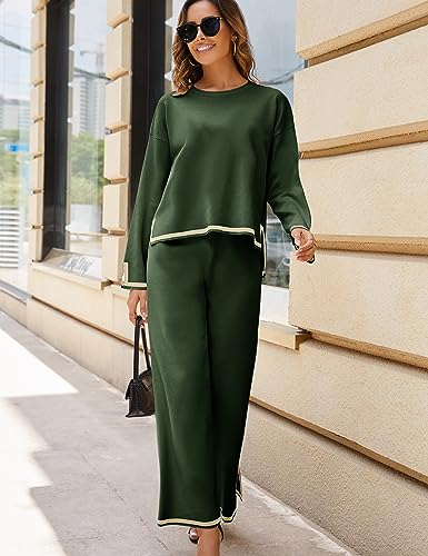 Image of Tanming Women's 2 Piece Outfits Long Sleeve Knit Sweater Top Wide Leg Pants Lounge Sets Tracksuits