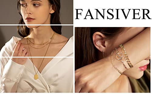 Fansilver 12Pcs Gold Women 14K Gold Plated Boho Stackable Bracelets Paperclip Cuban Cuff Bangle Beaded Layered Link Chain Bracelets Set Gold Tone #TOP6