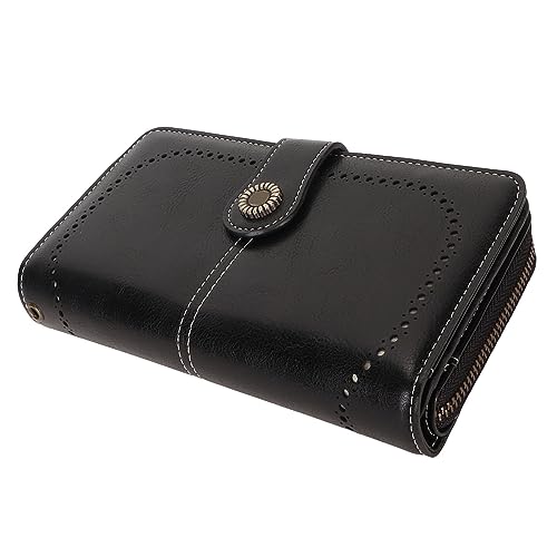 Blocking Leather Wallet, Large Capacity with Double Snap, Removable Wrist Strap, Secure and Stylish for Women (Black)2