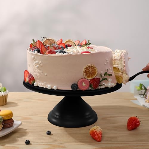 ECWAY Large Cake Stand 12 Inch with Cake Spatula, Round Bamboo Fiber Cupcake Dessert Stand, Cake Decorating Display Stand for Birthday Parties, Weddings, Baby Shower and Other Events, Black by ECWAY - Image 2