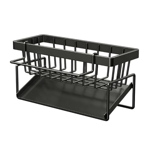 Litinliv Organizador de Fregadero, Negro Multifuncional 2 en 1 Estante de Renaje de Esponja, Sink Caddy, Soporte Estropajo Fregadero de Cocina Acero Inoxidable para Almacenamiento de Trapos, Negro