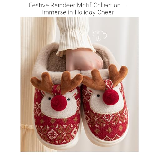Fuzzy Fluffy Christmas Cute Cartoon Reindeer Motif Cotton Slippers Comfy Autumn Winter Slippers, Cute Fuzzy Plush Winter Indoor Outdoor4